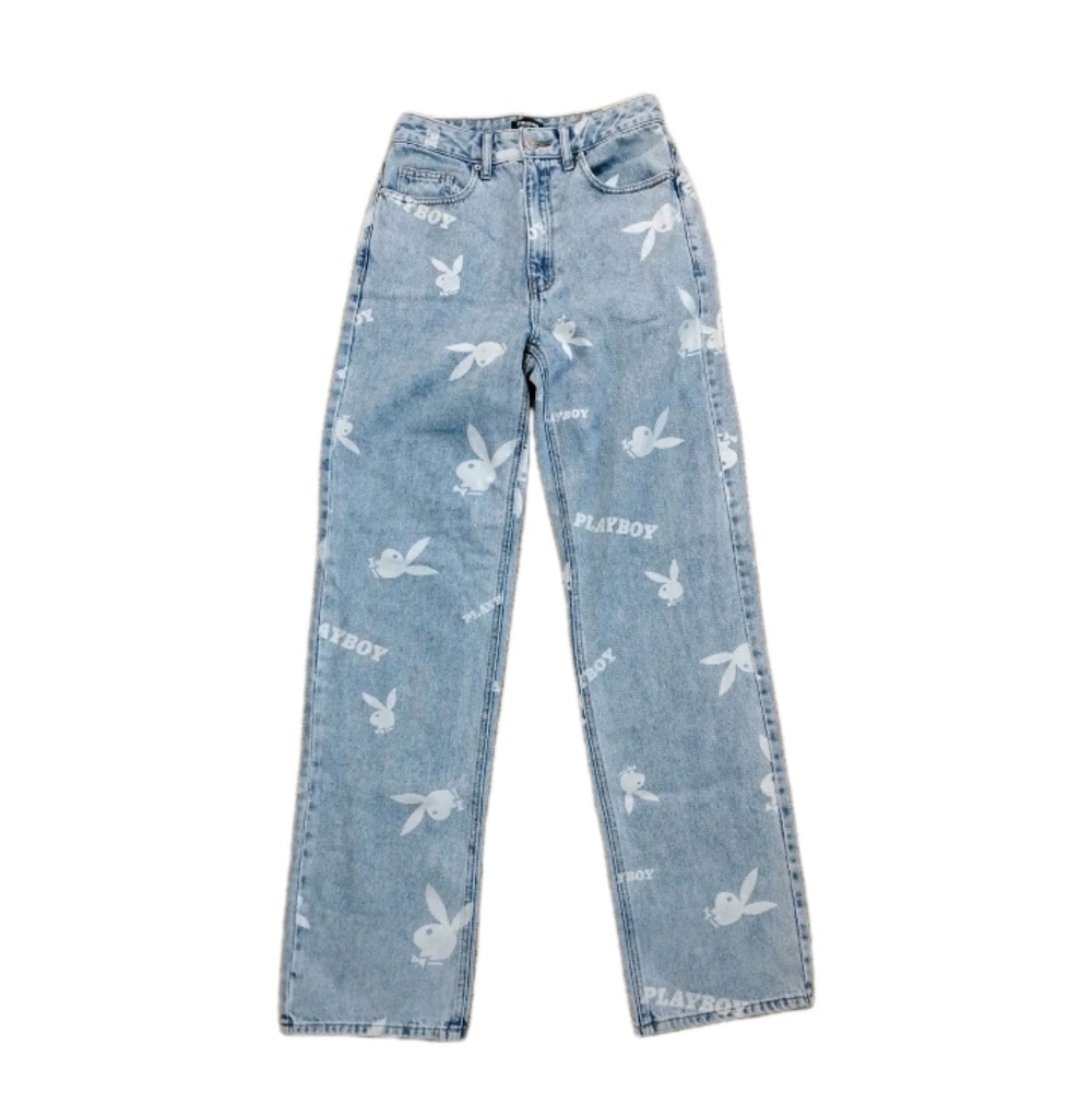 Playboy by Pacsun Jeans Light Distressed 100% Cotton Bunny Print Women's Size 26